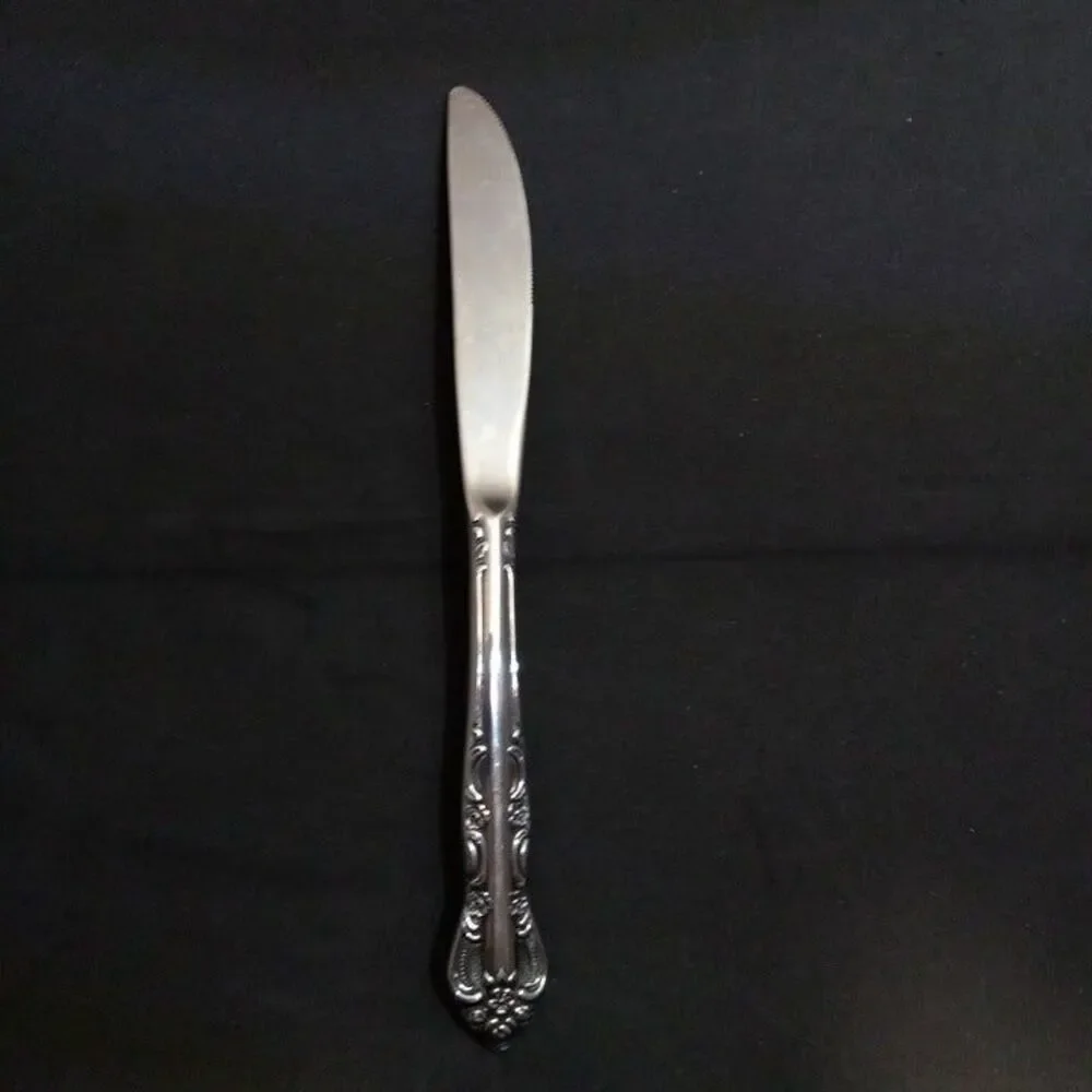 United Silver Stainless Acadia Modern Dinner Knife-Japan-Floral-Pierced-Lot of 4